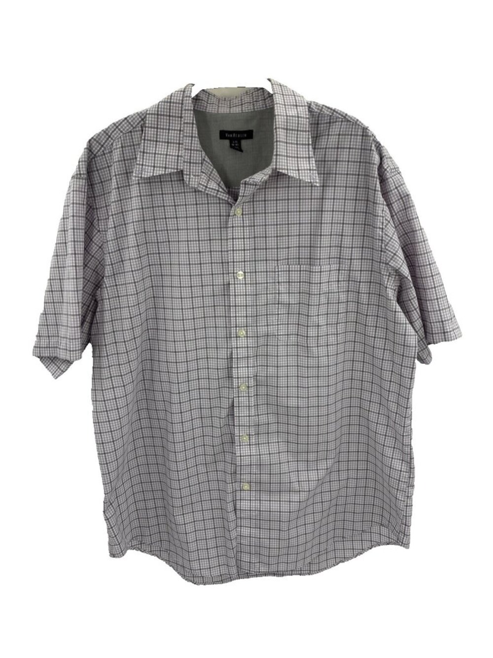 Van Heusen Mens Short Sleeve Button Front Shirt Purple Plaid Large